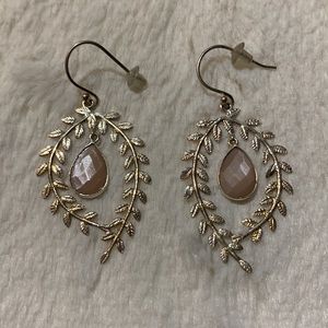 Rose Quartz & Silver Leaf Earrings